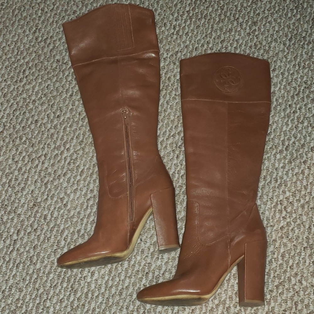 Guess real leather cognac color knee hi boots